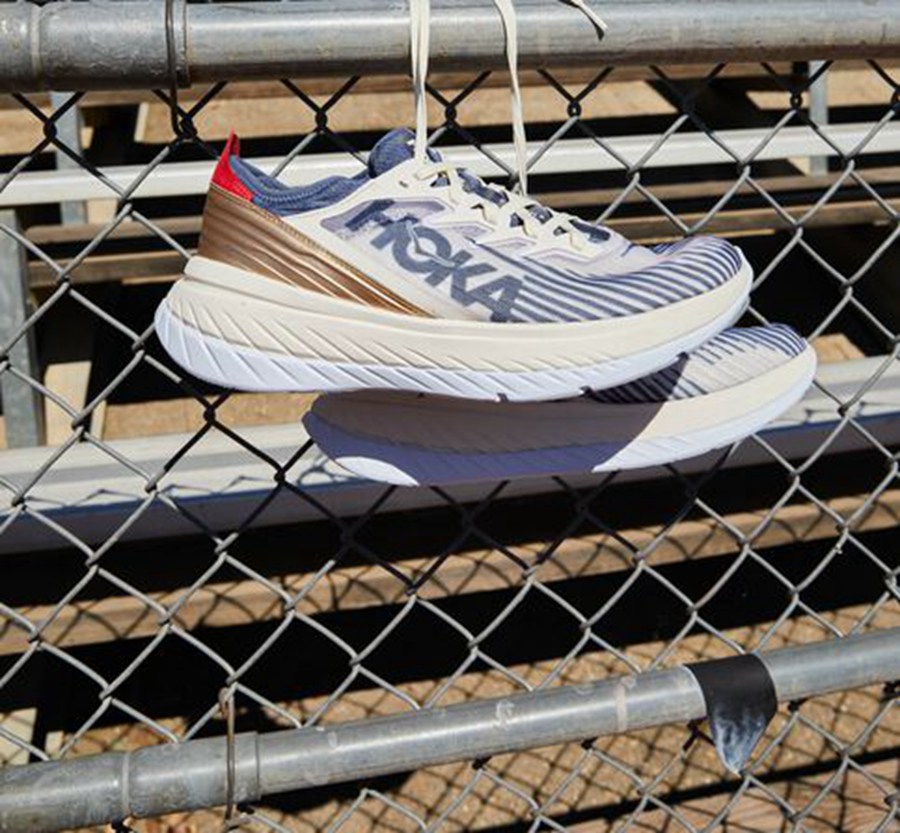 Hoka One One Mens Running Shoes - Carbon X-SPE - White/Blue - CTAP80167